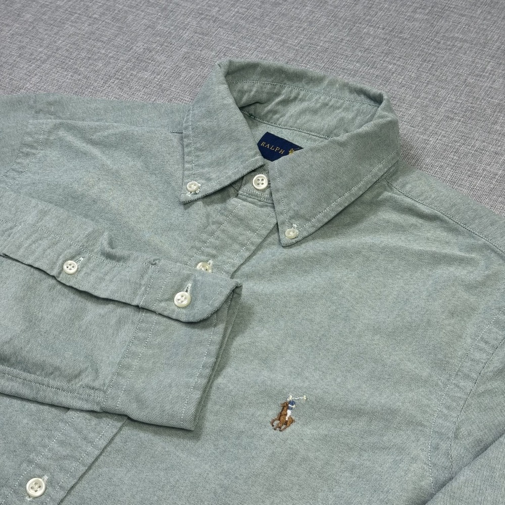 Ralph Lauren Shirt Mens S Green Oxford Button-Down Embroidered Flesh Pony Cotton